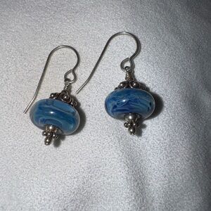 VINTAGE STERLING ARTISAN MURANO GLASS DANGLE EARRINGS